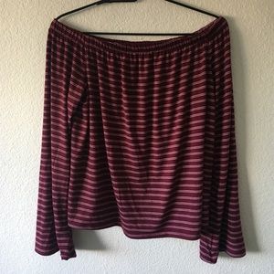 Off the shoulder red and white stripped shirt